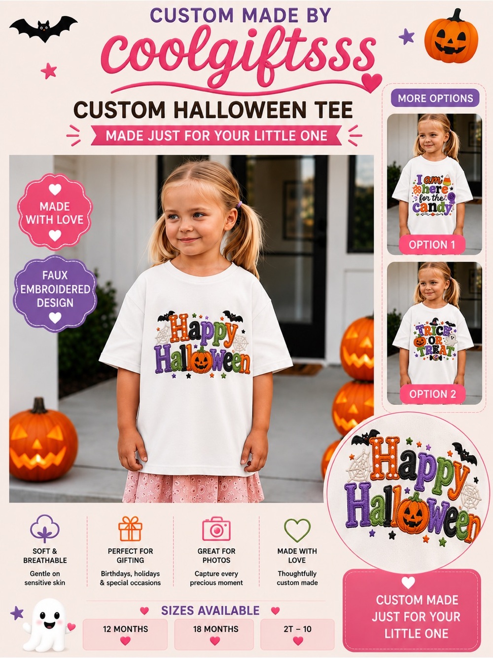 "Trick or Treat" Kids Halloween Costume Tee pick 1 -12 months to size 10 New